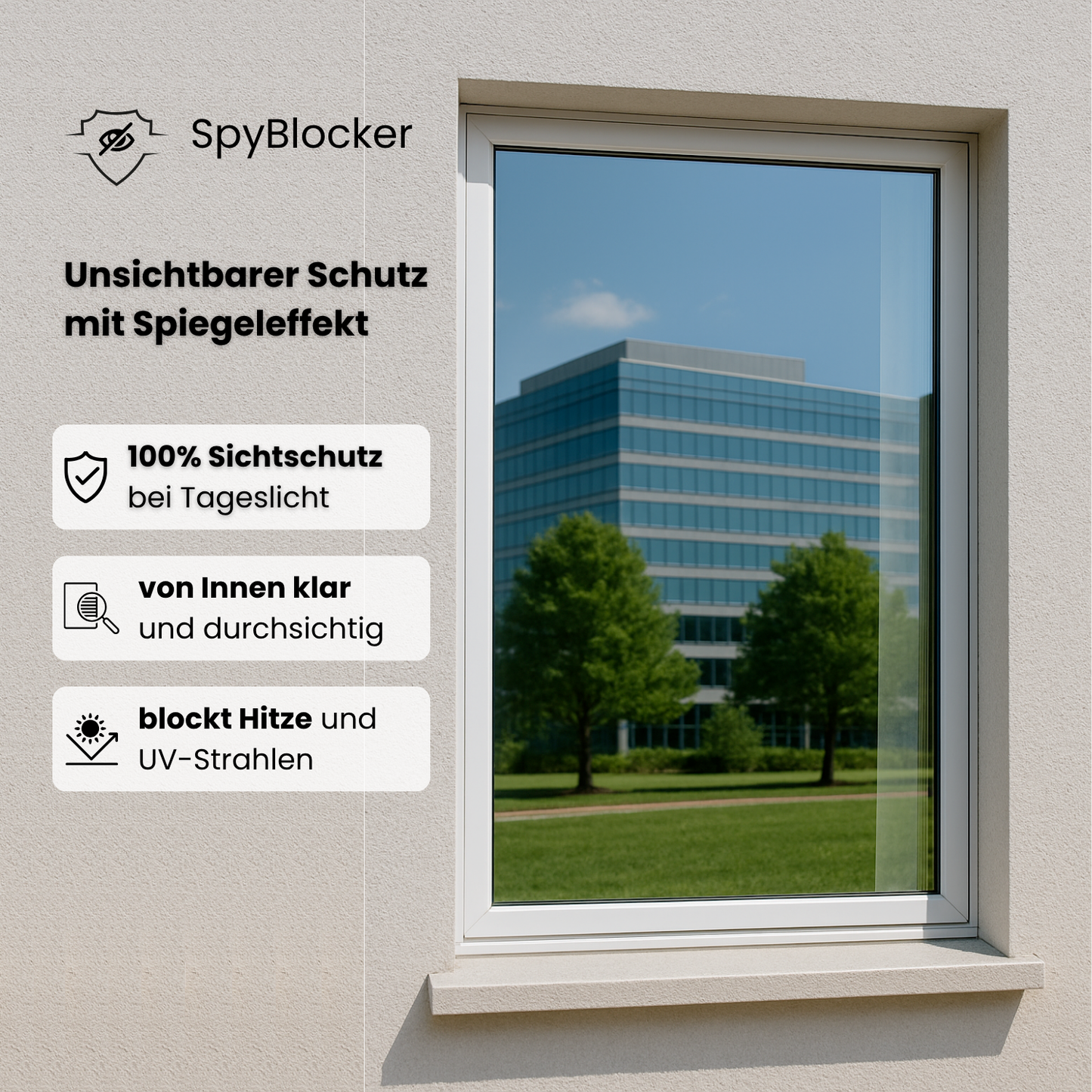 SpyBlock Sichtschutzfolie – 100 % Privatsphäre bei vollem Tageslicht – 100 cm