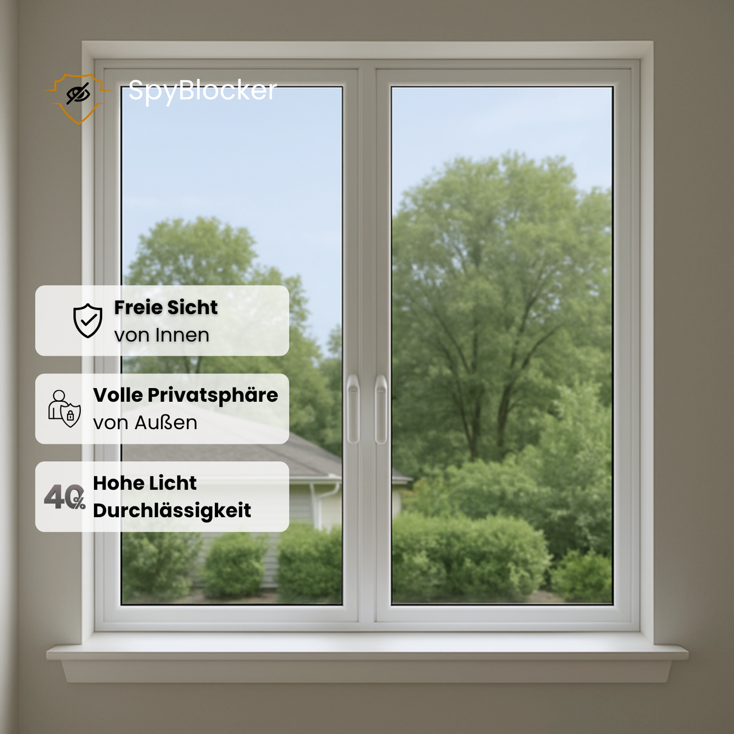 SpyBlock Sichtschutzfolie – 100 % Privatsphäre bei vollem Tageslicht – 100 cm