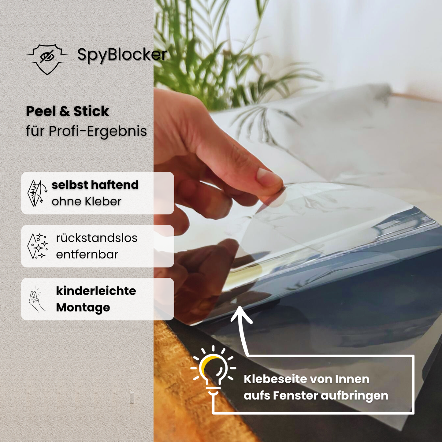 SpyBlock Sichtschutzfolie – 100 % Privatsphäre bei vollem Tageslicht – 100 cm